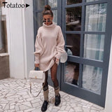 Totatoop Knitted Winter Dress Big Lantern Sleeve Turtleneck Bodycon Sweater Dress 2020 Casual Solid Soft High Street