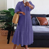 Summer Shirt Dress Women Casual Half Sleeve V Neck Button Down Pleated Long Dresses VONDA Ladies 2022 Bohemian Vestidos