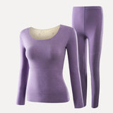 Women's Crewneck Seamless Long Johns Warm Thick Thermal Underwear Top & Bottom 2 Pieces Set for