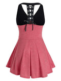 Tank Top Women Sleeveless Colorblock Shirt Summer Casual Ladies Lace Up Crossover Tanks V Neck