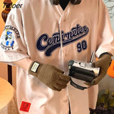 Cartoon Puppy Embroidered Cardigan Baseball Uniform Cute Button Up Shirts Oversized Summer Coats Unisex Streetwear Hip