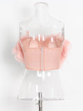 Fashion Summer Sexy Pink Tops For Women Strapless Sleeveless Patchwork Floral Solid Top Female Clothes New 2023 Style