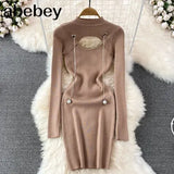 Out Autumn Women Knitted Dress Long Sleeve Elastic Waist Fashion Warm Dress Winter Bodycon Mini Sweater