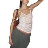 Crop Top y2k Aesthetic Women White Hollow Out Spaghetti Strap Sleeveless Tanks Slim Fit Camisole 2000s Clothes