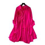 Version Of High-End Sense Polo Collar Shirt Women Autumn Three-Dimensional Flowers Loose Irregular Folding Tail Design