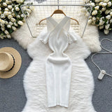 Summer Knitted Midi Dress Women Elastic Waist Bodycon Sundress 2022 Ladies Fashion knit Off the Shoulder Slim