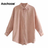 Autumn Women Solid Loose Corduroy Blouses Shirts Turn Down Collar Batwing Long Sleeve Shirts Female Fashion Pocket