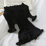 Graduation party French Retro Young Style Cardigans Ruched T Shirt Split Crop Top Women Knit Rib Summer Streetwear Fitness