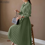 Pleated Fashion Elegant Work OL Party Casual Vestidos Shirtdress Vintage Dresses ZANZEA Women Spring Sleeved A-line Lapel