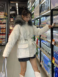 2022 Winter Down Jackets Women Big Fur Collar Warm Parkas Fashion Hooded Puffer Coats Big Pocket Female Padded