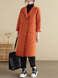 Clothes Women Solid Color Rhombus Cotton Coat Women's Lapel Long Oversized Parkas Jacket Women Overcoat Female