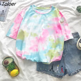 Sleeve T-shirts Women Tie-dye O-neck Chic Hot Sale Unisex Tees Teens Schoolgirls Harajuku High Street Ulzzang Tops