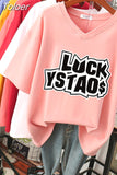 100% Cotton L-5XL T Shirt Plus Size Tshirt Short Sleeve Women Top Summer Letter Print Couple V Neck Oversized T