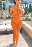 Hollow See Through Beach Maxi Dress for Women Sexy One Shoulder Backless Bandage Bikini Cover Up Sleeveless Boho