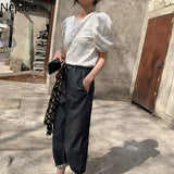Shirts Women 2023 Korean Fashion Woman Clothes Tshirt O-neck Short Blouses Puff Sleeve Y2K Tops Tees Loose White