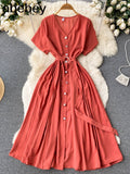 Vacation Chiffon Dresses For Women 2022 Pleated Long Dress Solid Color Temperament V-neck Maxi Bohemia Dress Robe