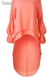 Philosophy Long Sleeve Chiffon Tunic Blouse Spring Asymmetry Long Shirt Tops Ladies Solid Color Fashion Solid