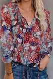 Women's Clothing 2025 Autumn And Winter New Broken Flower Printed Shirt V Collar Long-Sleeved T-Shirt Top
