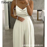 New Women Summer Plant Pattern Print Rompers Lady Elegant One Shoulder Sleeveless Formal Loose Wide Leg Pants