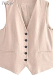 MODA 2023 Summer Women Fashion Front Button Fitted Waistcoat Vintage Sleeveless Welt Pockets Female Outerwear Chic Vest