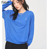 Women Sweatshirts 2022 Autumn Long Sleeve O Neck Loose Hoodies Klein Blue Embroidery Basic Casual Streetwear