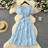 Summer Fashion Temperament Short-Sleeved Round To Receive Waist Thin Long Embroidery Knitted Coat