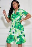 Fashion Print With Belt Short Sleeve