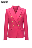 High Quality 2023 New Designer Blazer Women's Double Breasted Pocket Lion Buttons Slim Plaid Blazer Jacket