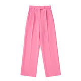 2022 Spring Women 2 Pieces Set Chiffon Blouse Long Sleeve Tops O Neck Shirts High Waist Trousers Loose Wide Leg