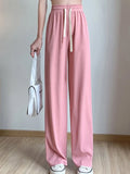 Slacks Women's Loose Summer Long Pants Soft Ice Silk Full-Length Black Wide Leg Pants Women Khaki High Waisted