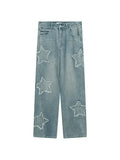 Blue Wash Star Patched Boyfriend Jeans-Outfit