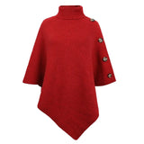 Autumn Winter Button Poncho Women Sweater Oversized Turtleneck Jumper Knitwear Holiday Vintage Cape Batwing Sleeve
