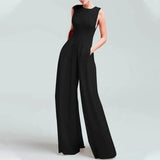 Long Jumpsuits Women Elegant Pockets Party Sleeveless Rompers 2022 Summer Fashion Casual Pleated Wide Leg Pants