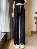 Slacks Women's Loose Summer Long Pants Soft Ice Silk Full-Length Black Wide Leg Pants Women Khaki High Waisted