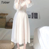 Elegant Summer Dress Women Party Lace Mesh White Dress Female Puff Sleeve V-Neck Sexy Long Dresses For Women Vestidos