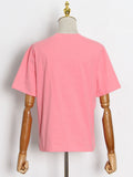 Patchwork Ruffle T-shirts For Female O Neck Short Sleeve High Waist Loose Solid Color Women's Casual T-shirt
