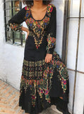 Printed Pullover Round Neck Sexy Mid-waist Polyester Fiber Temperament Commute Long