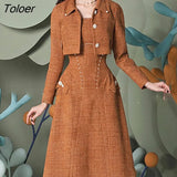 Tweed Jackets + Sleeveless Dress Women Winter Fall Two Piece Sets Ladies Vintage Elegant Party 2 Piece Set Women