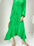 TWOTWINSTYLE Casual Green Long Dresses Female V Neck Lantern Sleeve Lace Up High Waist Loose Dresses Female Fashion 2022