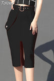 Bodycon Women's High Waist Bandage Skirt 2023 New Knee Length Midi Pencil Office Party Club Elegant Skirts