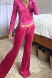 Y2k Velvet Tracksuit Two Piece Set Women Pink Green Cropped Jacket Sweat Pants and Hoodie Set for Woman