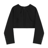 Korean Fashion Irregular Cloak Grunge Long Sleeve Crop Top Gothic Black Cape Japanese Shawl Harajuku Short Jackets