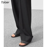 18 Spring Summer Black Ladies Office Trousers Women High Waist Pants Pockets Female Pleated Wide Leg Pants Solid