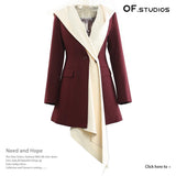 Early Spring Irregular Splicing Fake Two-Piece Hooded Long Blazer Top