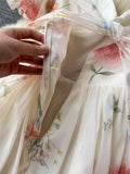 One-Word Shoulder-Sling Sling Dress Woman Gentle Wind Chopped Flower Bubble Sleeve Yarn Fairy Dress