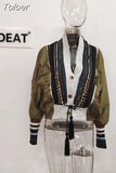 Fashion Women's Jacket Rivet Patchwork Tassel V-neck Long Sleeve Single Breasted Contrast Color Coat Spring 2023 New
