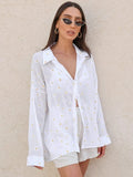 Chic Transparent Floral Blouse Women Spring Summer 2022 Ladies Printing Shirts Long Sleeve Casual Female Crepe