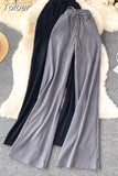 Women Long Pants Solid Fashion Spring Autumn High Elastic Waist Wide Leg Trousers Casual Sportswear Fitness Pants