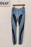 Fashion Women's Jeans High Waist Contrast Color Black Lace Patchwork Slim Denim Pencil Pants Summer 2023 New Tide