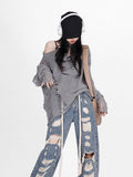 Hollow Out Sweater Women Streetwear Y2k Grunge Ripped Hole Long Sleeve Loose Knit Sweater Harajuku Fashion